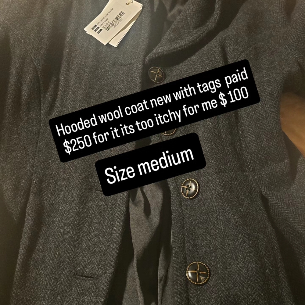 Wool Hooded Long Trench Coat - Blue - Picture 2 of 2